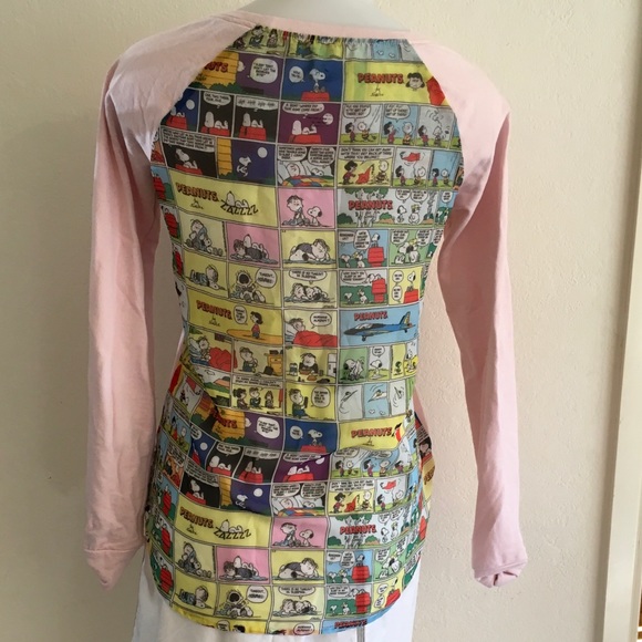 SNOOPY & PEANUTS Mixed Media Pink Sweatshirt Sz 2 - Picture 3 of 5